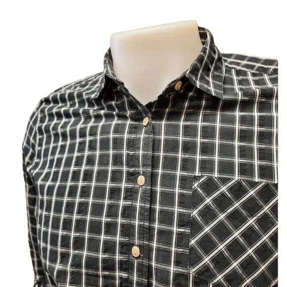 Roots Black White Plaid Long Sleeve Button Down Shirt Size Large - Picture 4 of 13